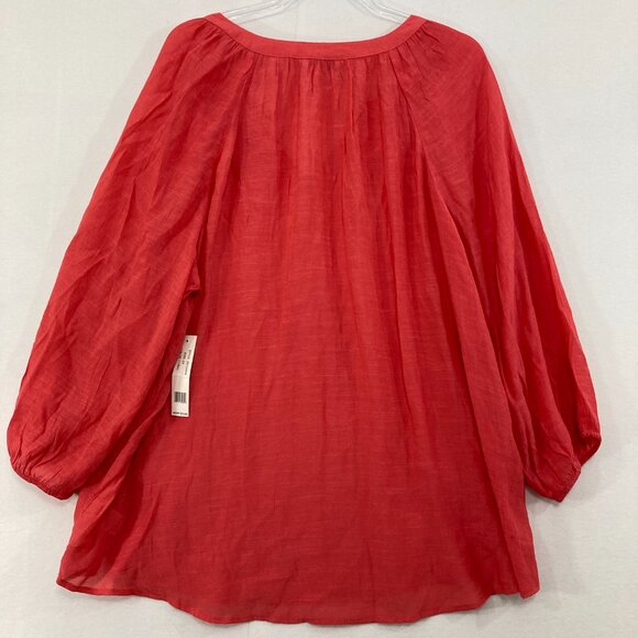 New Counterparts Top size 2X Orange Soft Comfy Split Neck Popover Blouse Preppy - Picture 8 of 9